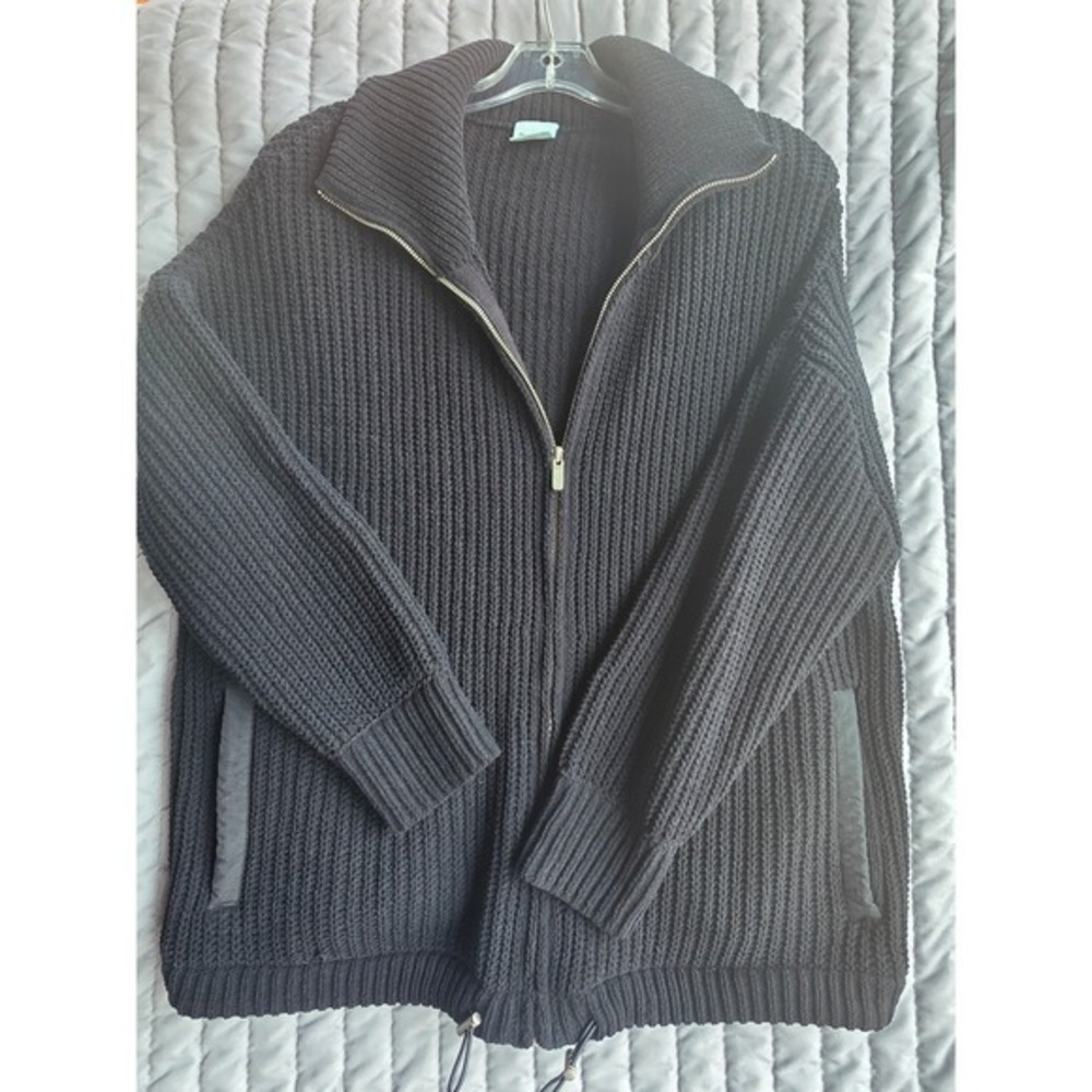 876 FLX Kohls Womens Black Ribbed Full Zip Cardigan Sweater Mock Neck Size M
